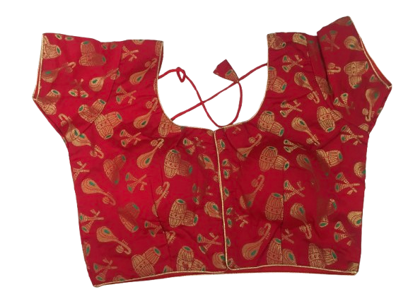 Raw Silk Red Designer Blouse 133